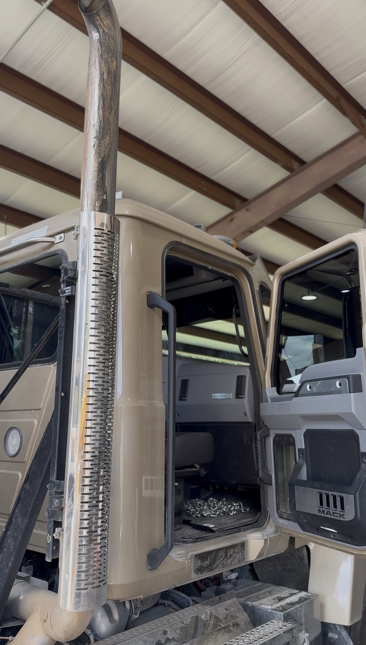 Semi truck cab with tinted door glass